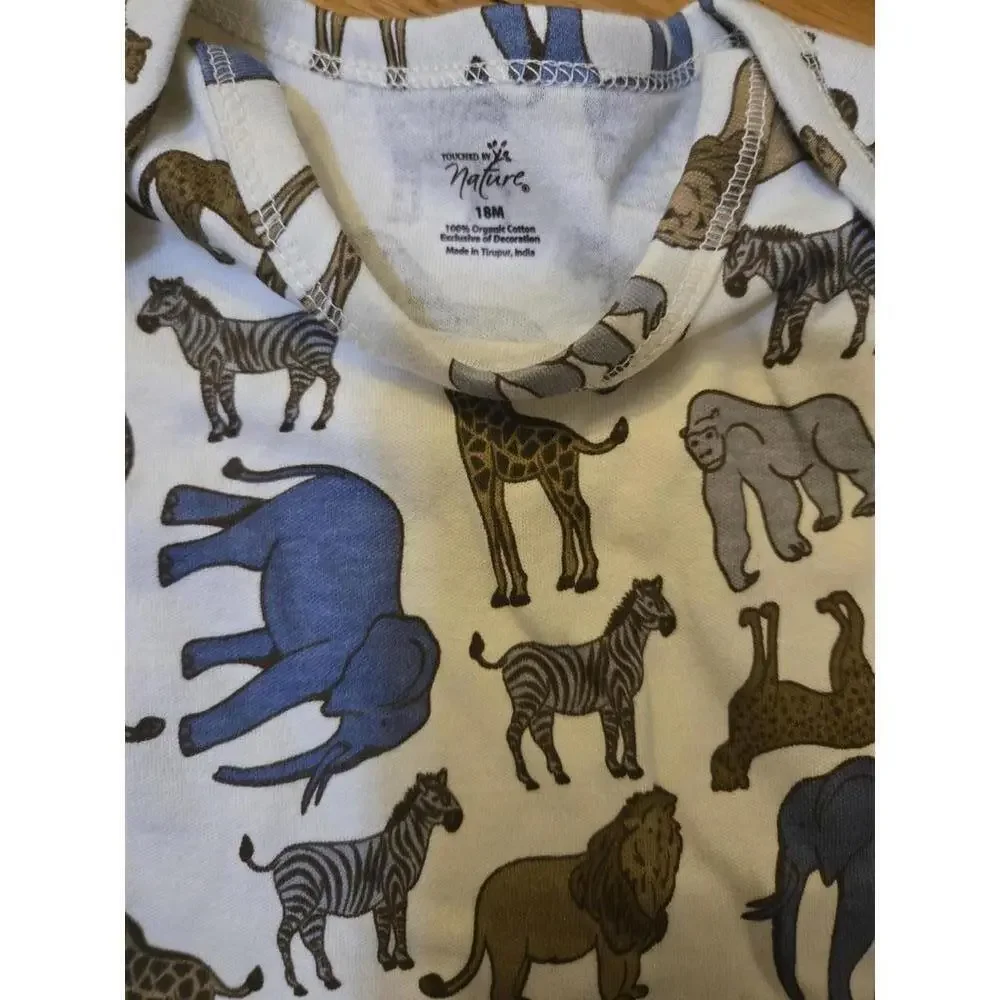 Set of 3 Baby Boys' organic Bodysuits with Animal Prints and Stripes